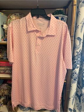 Vineyard Vines x Jim Nantz Pink Polo with Red Micro Dot Print